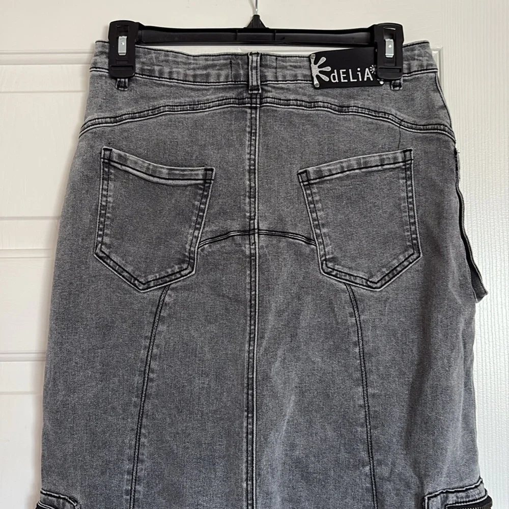 Delia’s Dolls Kill Gray Denim Maxi Skirt Slight Cargo Pockets NWOT✨Sz Small - Picture 5 of 7